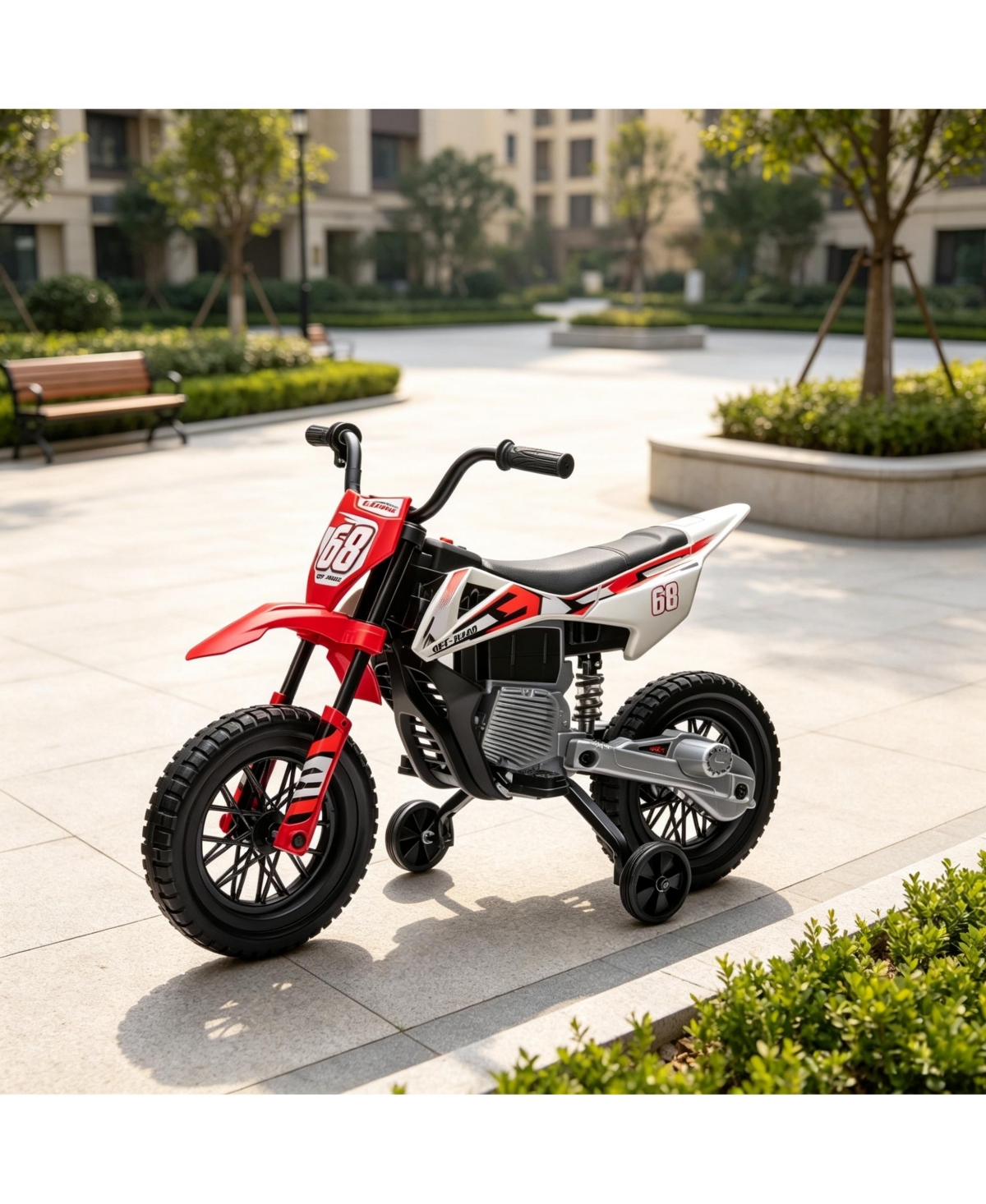 Sevorley 12V Kids Electric Ride-On Motorcycle with Twist Handle Throttle, Training Wheels & Music Playback, 66 lb. Capacity, Ages 3+