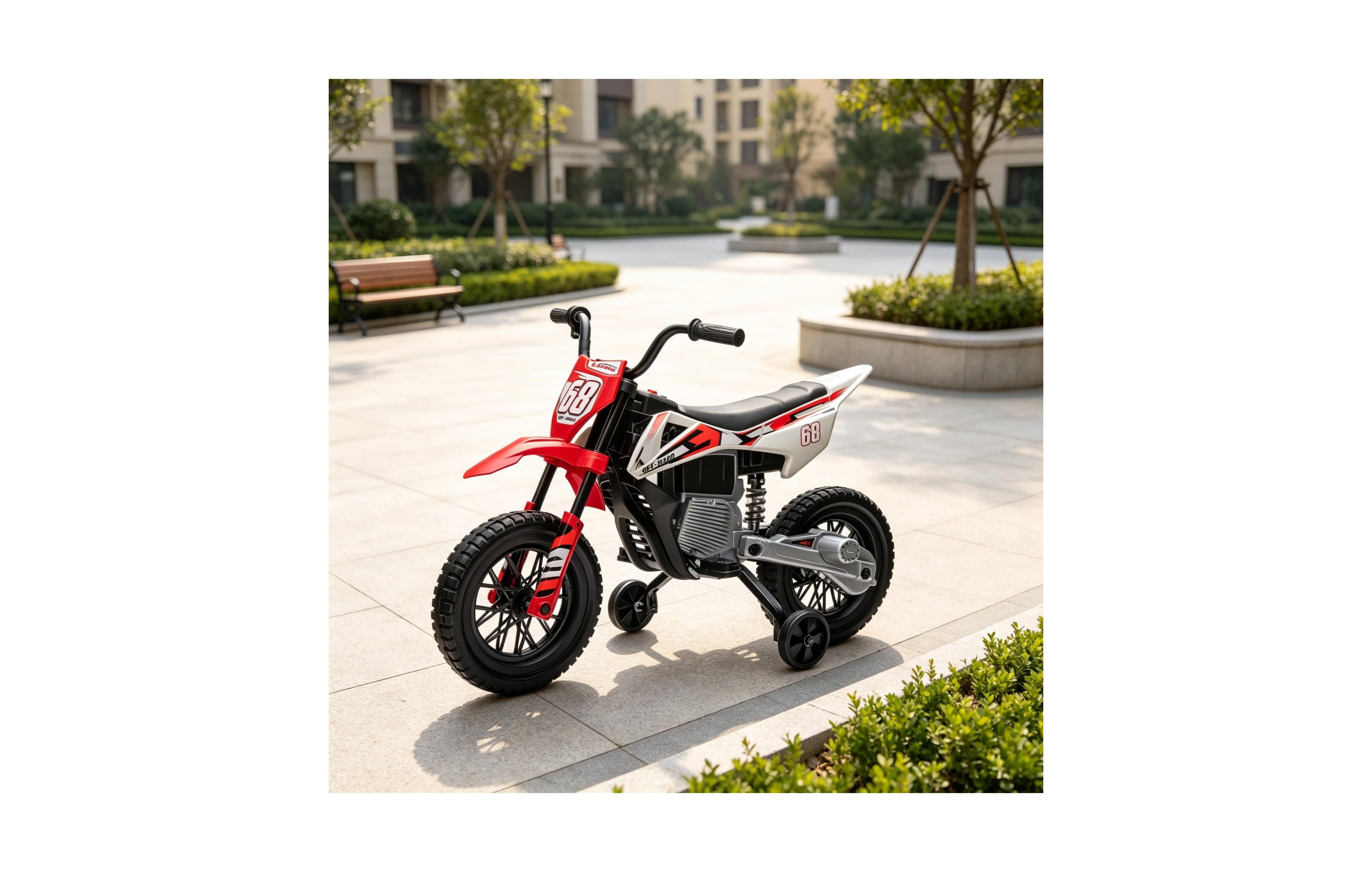 Sevorley 12V Kids Electric Ride-On Motorcycle with Twist Handle Throttle, Training Wheels & Music Playback, 66 lb. Capacity, Ages 3+
