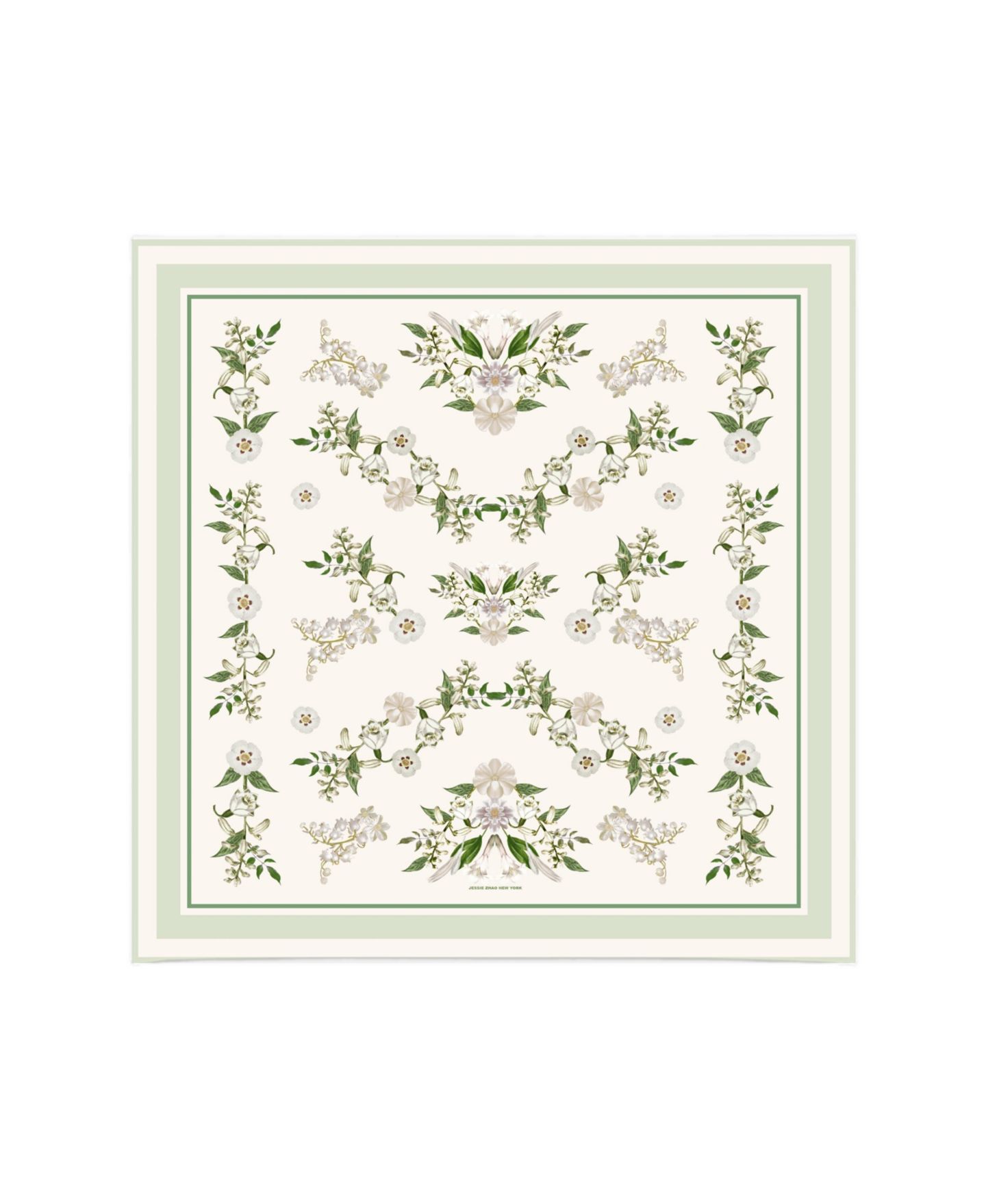 Женский шарф Jessie Zhao New York Lily Garden Double-Sided Silk Floral, цвет: Слоновая кость — фото 1