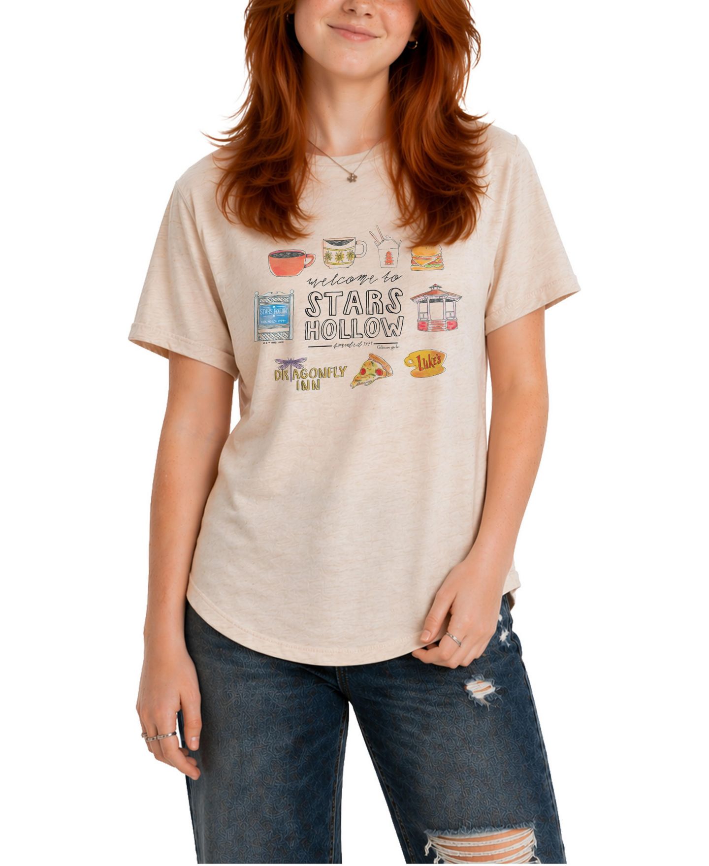 Женская футболка Gilmore Girls Stars Hollow Grid Relaxed Fit Graphic, цвет: Берёзовый — фото 1