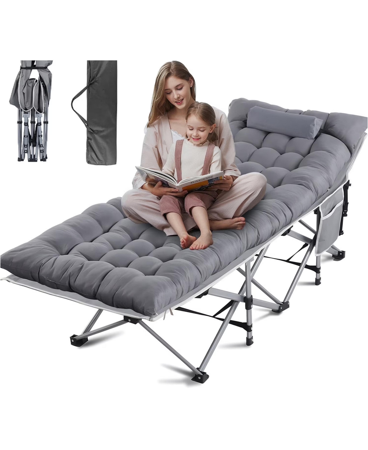 Sevorley Folding Camping Cot with Pillow, 75" x 28" Heavy Duty Folding Bed Cot with Carry Bag for Traveling Camp