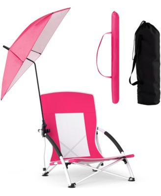 2 Pack Pink Umbrella Chair for Adults with Adjustable Parasol,Portable Backpack Beach Chair