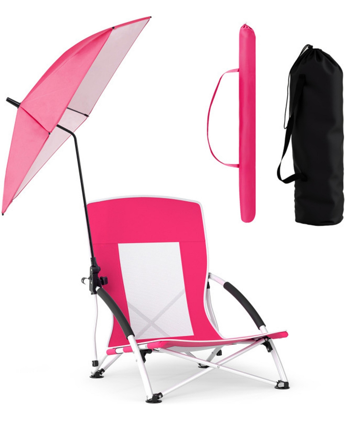 Sevorley 2 Pack Pink Umbrella Chair for Adults with Adjustable Parasol,Portable Backpack Beach Chair - Pink
