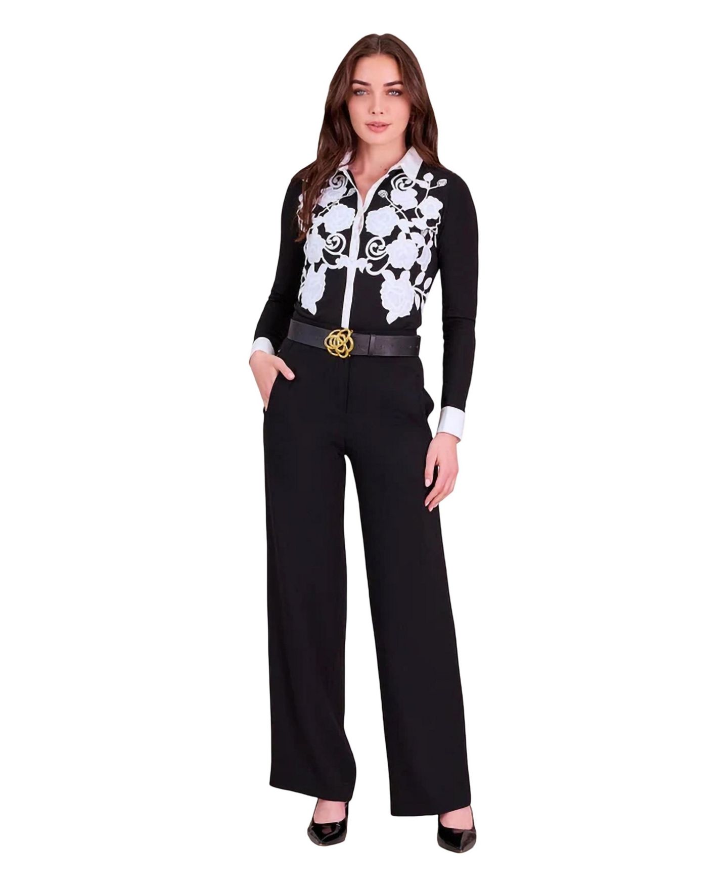 Женская рубашка Anne Fontaine Vianey Floral-Applique Long-Sleeve Button-Down, цвет: Чёрный — фото 3