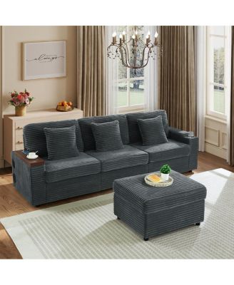 Oversized Modular Corduroy Sectional with Cup Holders, USB and Bluetooth Speaker