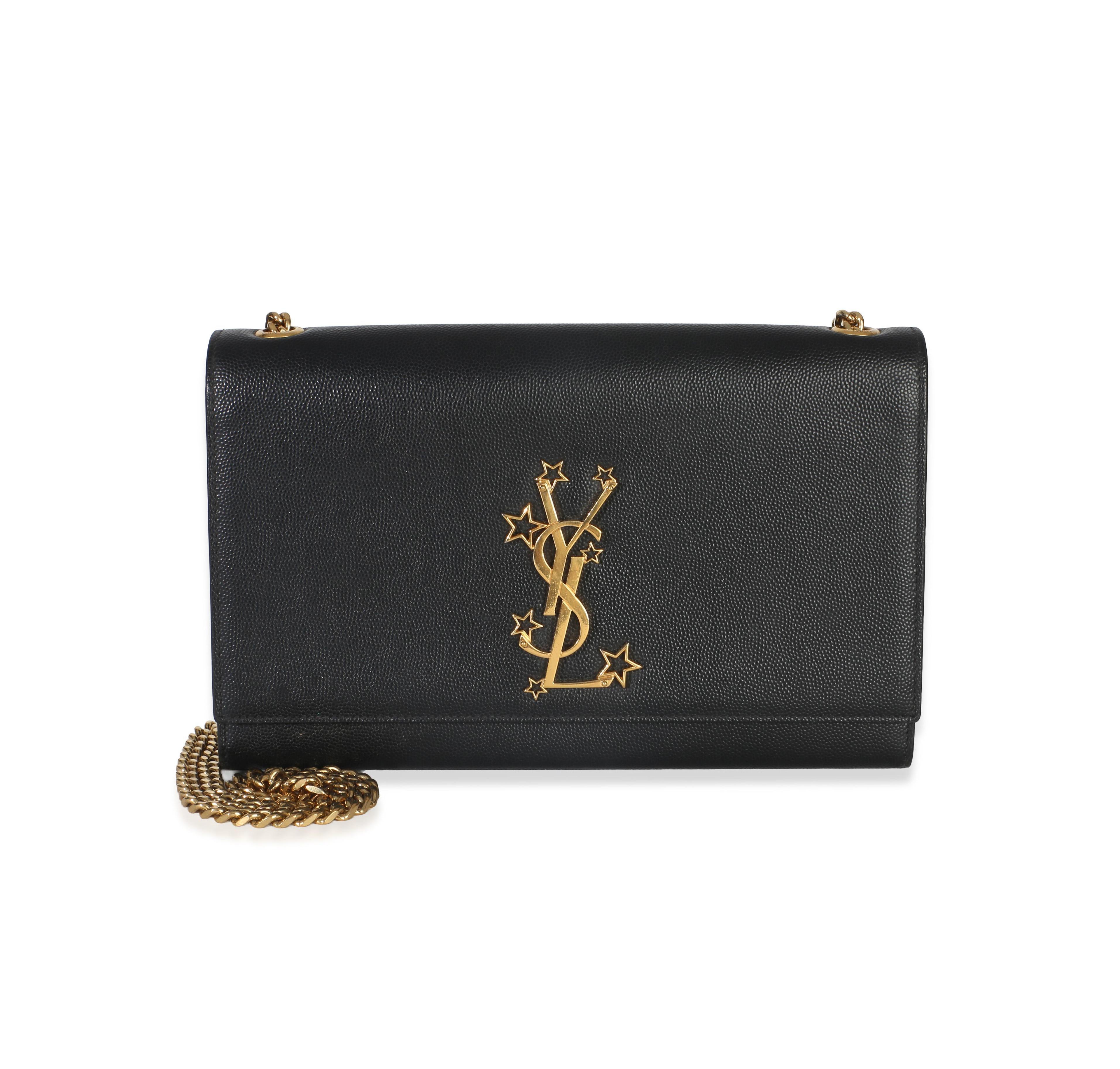 Pre-Owned Saint Laurent Black Grain De Poudre Star Studded Monogram Medium Kate Chain Bag