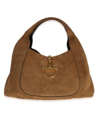 Brown Suede Horsebit Maxi Shoulder Bag