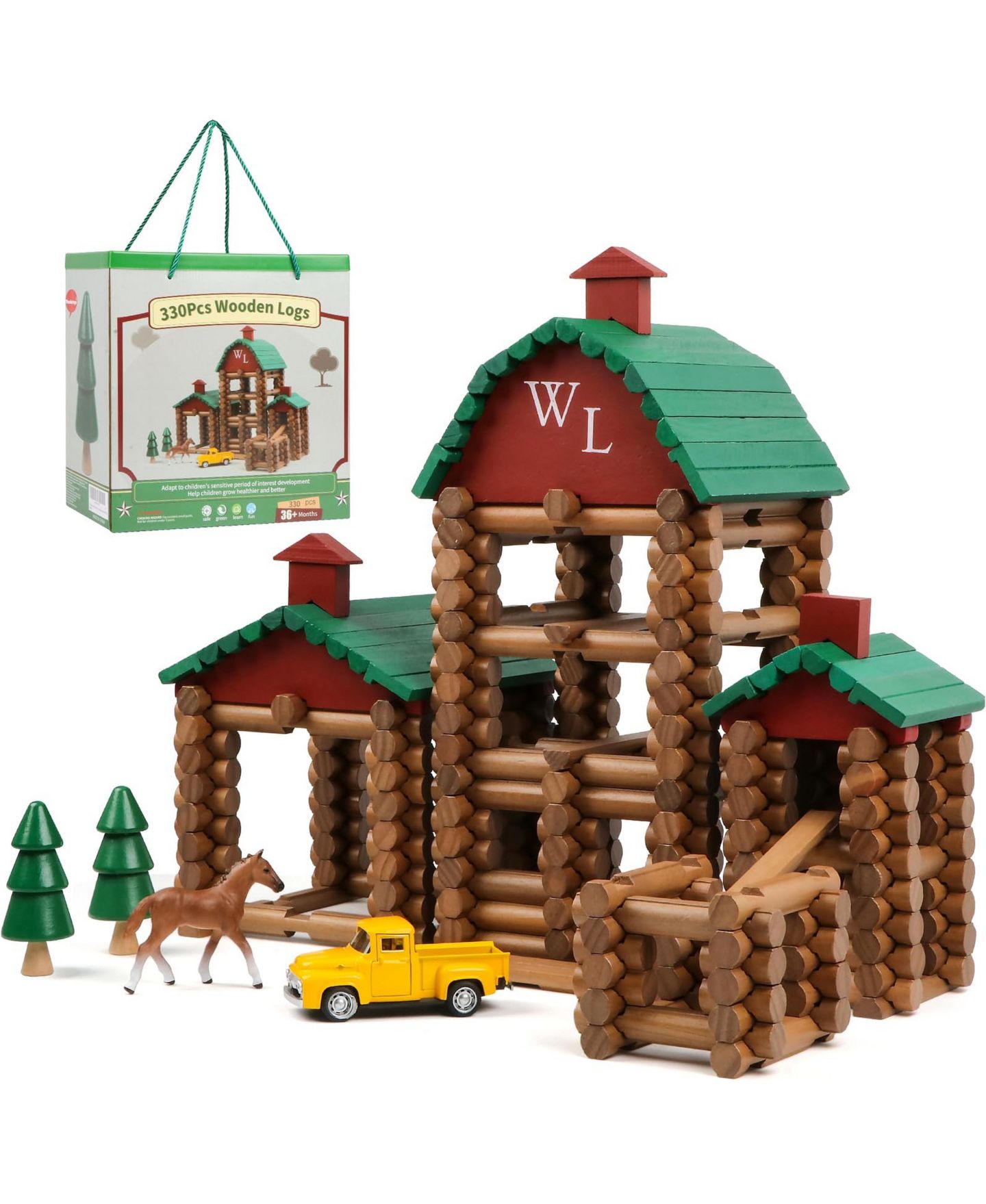 Детский конструктор GNUADZ Log Cabin 330-Piece Building Set, Ages 3+, цвет: Villas — фото 1