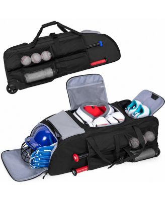 Large Rolling Baseball Softball Gear Bag With Wheels And Storage Pockets