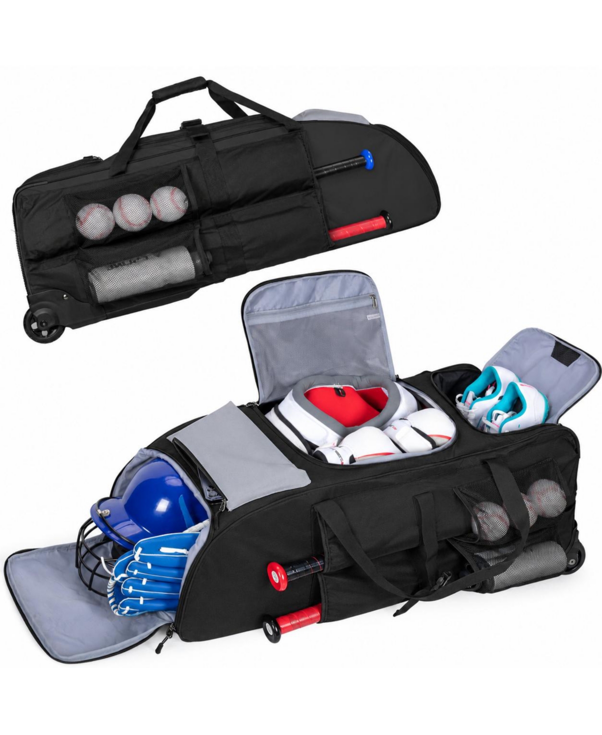 Peneyon Large Rolling Baseball Softball Gear Bag With Wheels And Storage Pockets