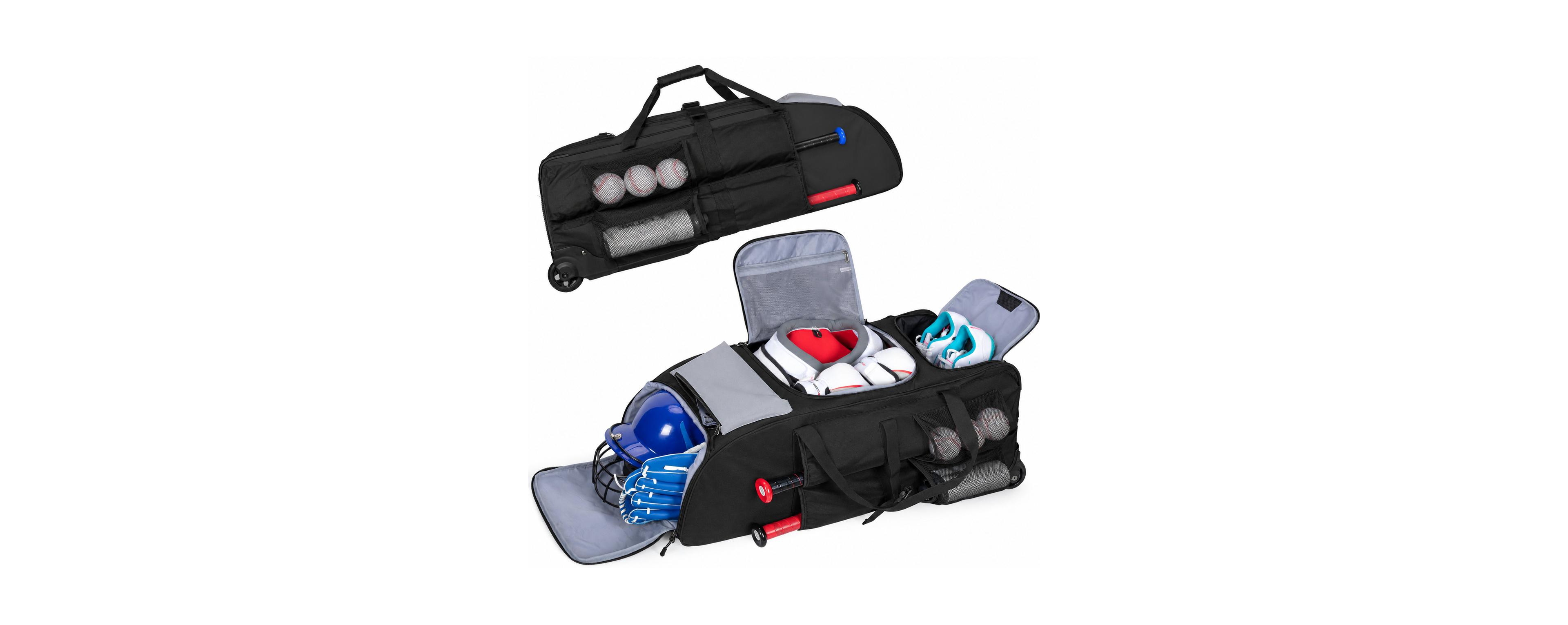 Peneyon Large Rolling Baseball Softball Gear Bag With Wheels And Storage Pockets