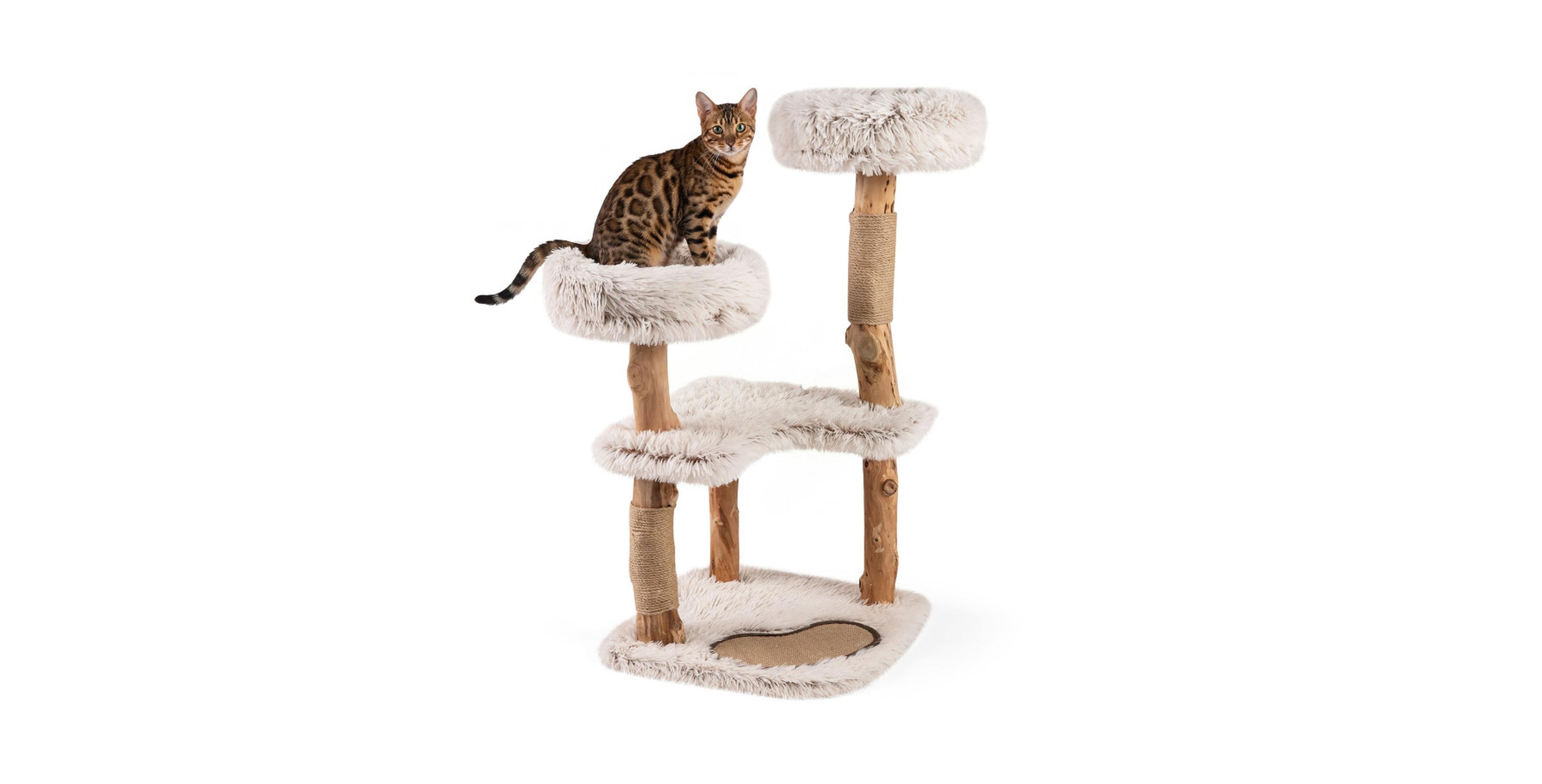 Hongge 40 in Modern Cat Tree Tower with Real Wood Branch and 2 Padded Perches