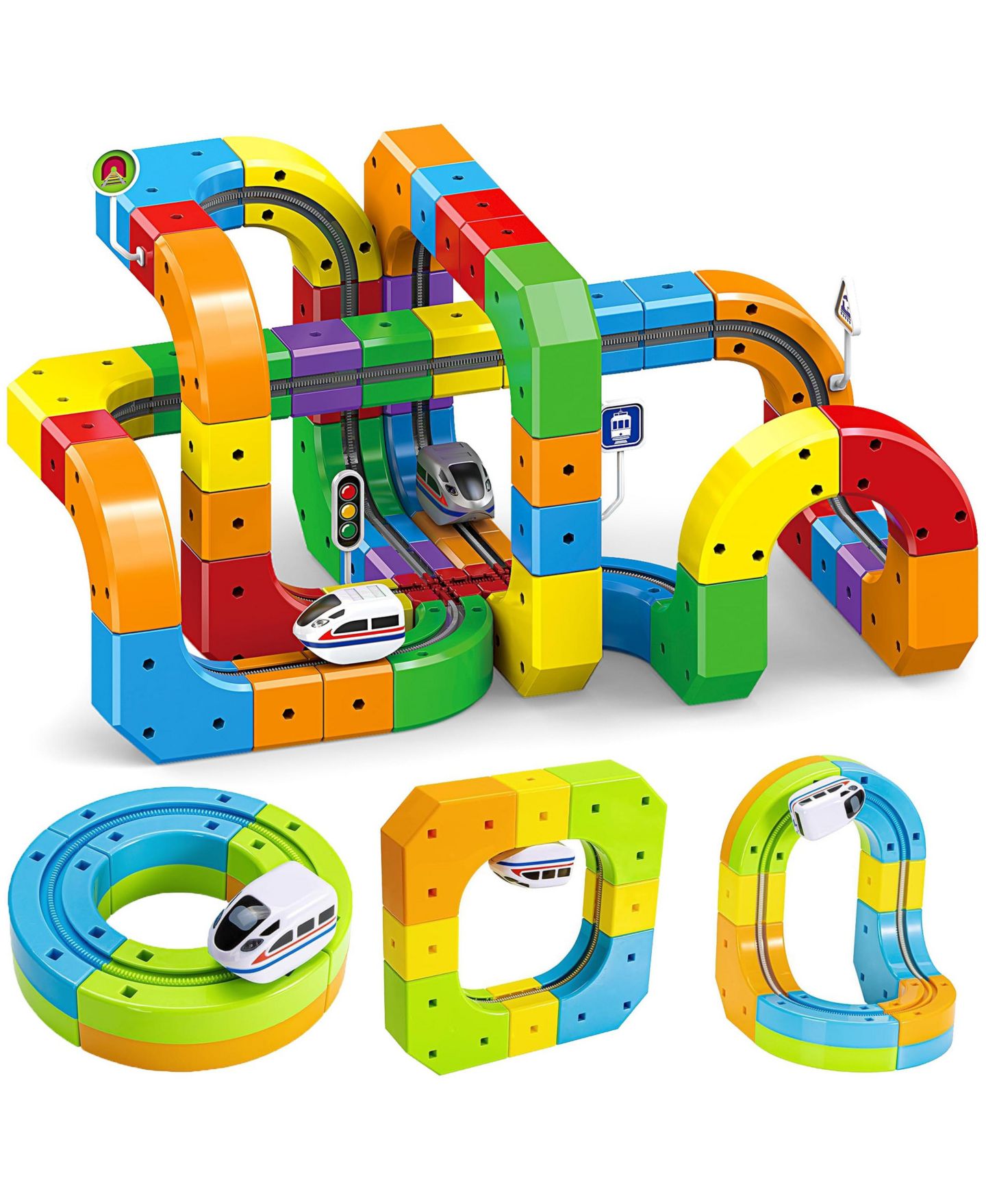 Детский конструктор GNUADZ Electric Modular Flexible 3D Race Track 84-Piece Building Set, Ages 3-8, цвет: Разноцветный — фото 1