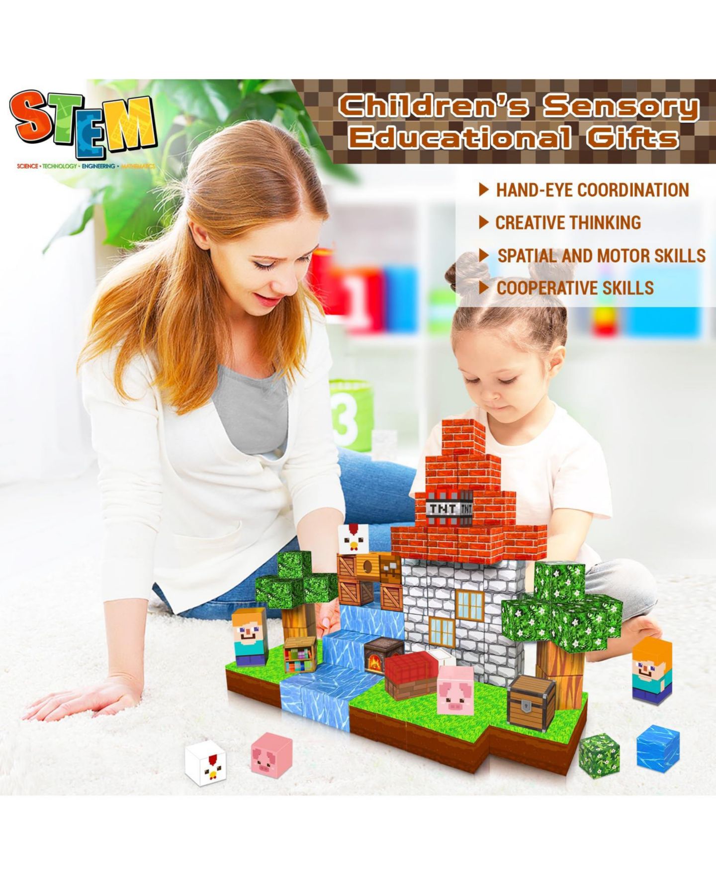 Детские конструкторы GNUADZ Magnetic 100-Piece Building Blocks Set, Ages 3+, цвет: Разноцветный — фото 3