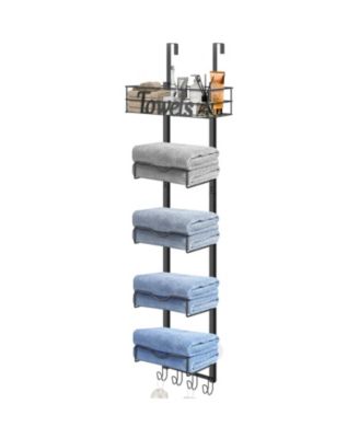 6 Tier Over Door Towel Rack No Drill Basket Hooks Bathroom Hardware Storage
