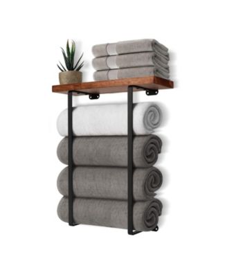Towel Rack Wall Mounted Wooden Holder Metal Organizer Bathroom Hardware RV