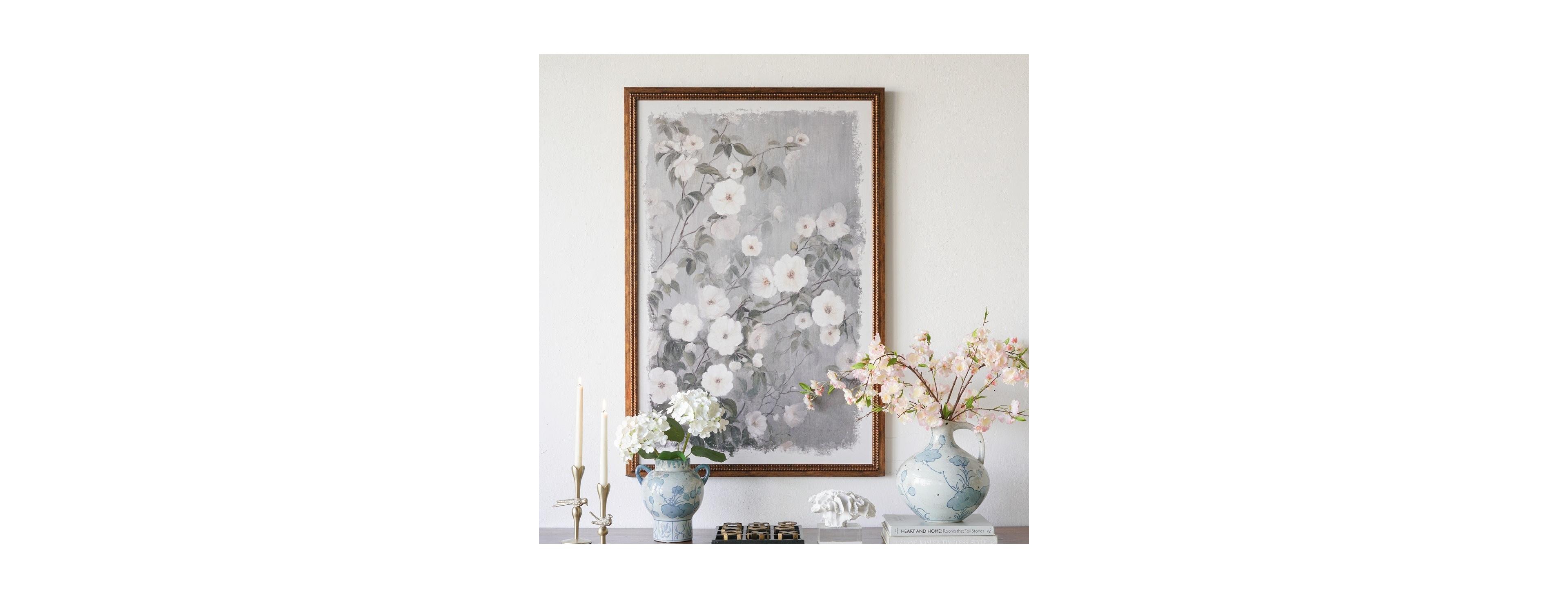 Laoties 31.5" x 47.2" Farmhouse Framed White Floral Canvas Wall Art Decor
