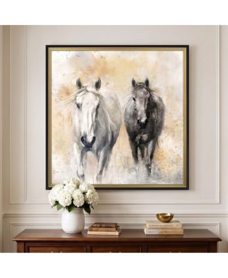 39.4" x 39.4" Realistic Hand-Painted Horses Framed Canvas Wall Art Decor
