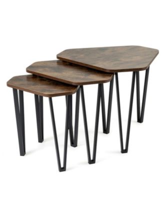 Set of 3 Nesting Coffee Tables with Metal Frames for Living Room