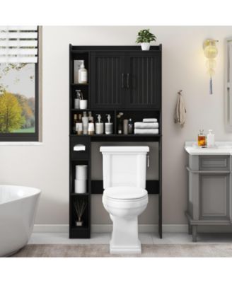 Farmhouse Over-the-Toilet Storage Cabinet with 2 Barn Doors Adjustable Shelves and Tissue Holder for Bathroom