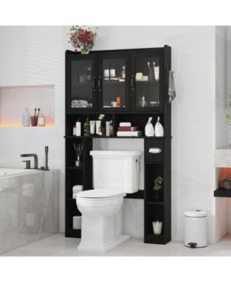 Over-the-Toilet Storage with 3 Glass Doors and 7-Shelf