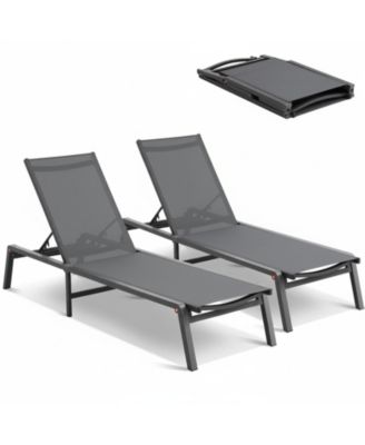 2-Piece Adjustable 5-Position Folding Aluminum Chaise Lounge Chair Set