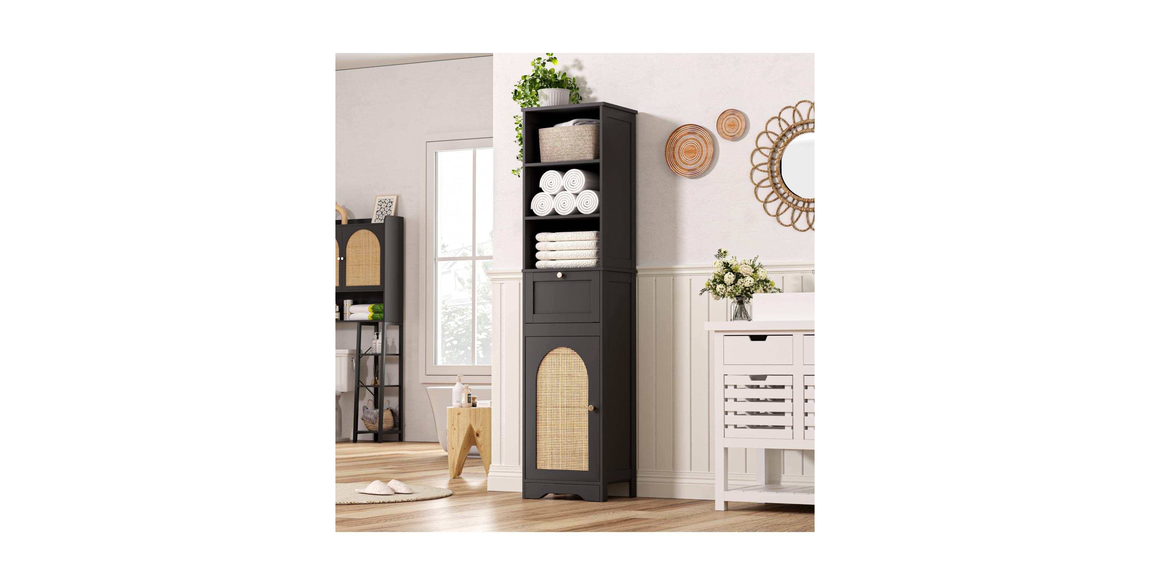 Vabches 67" H Tall Narrow Storage Cabinet with Adjustable Shelves and Slide Storage