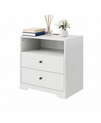 Nightstand Set of 2 with Charging Station - 2 Drawers and Open Shelf, Easy Assembly