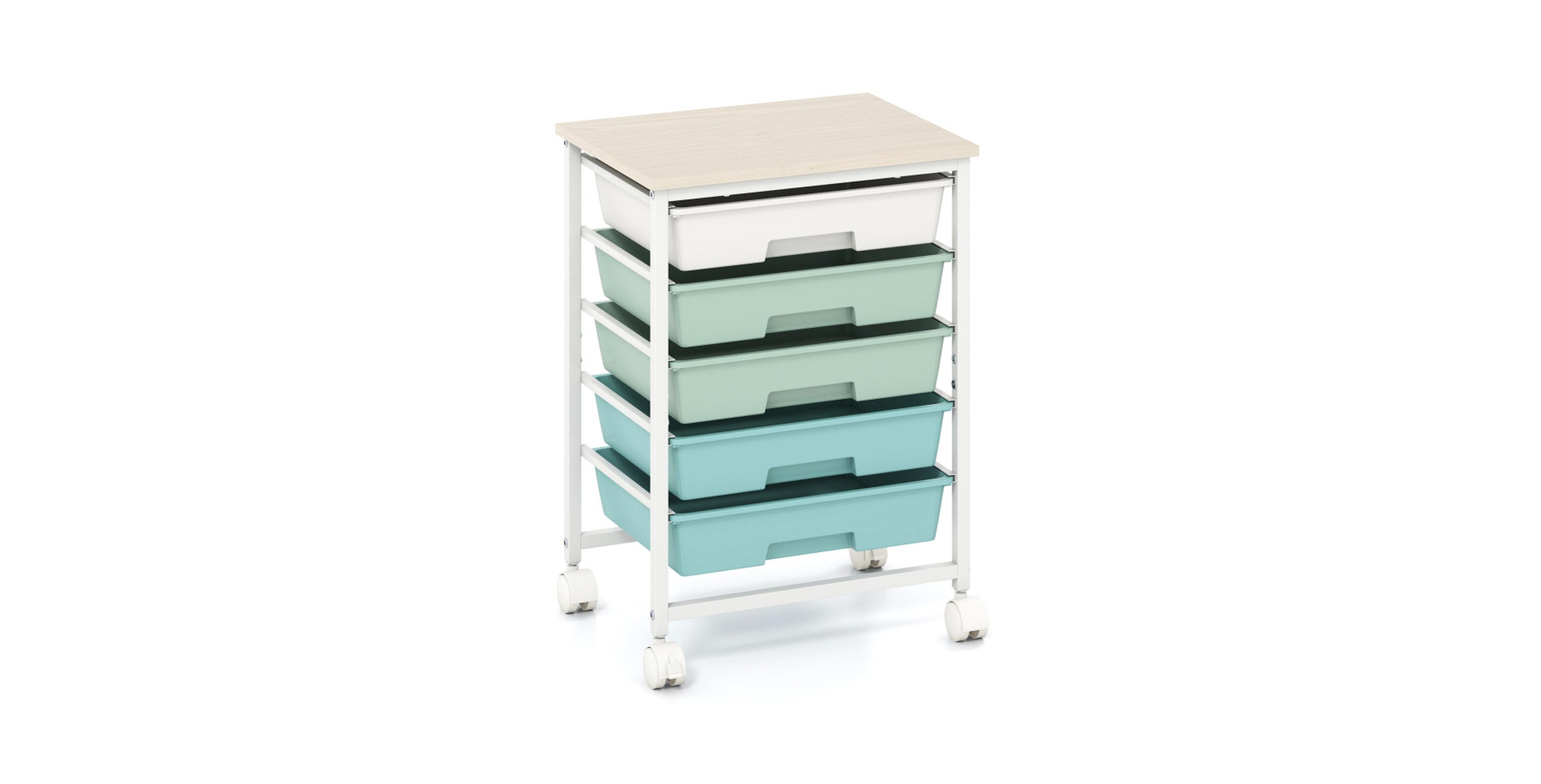 Gouun 5-Drawer Rolling Storage Cart with Wood Tabletop and Lockable Casters