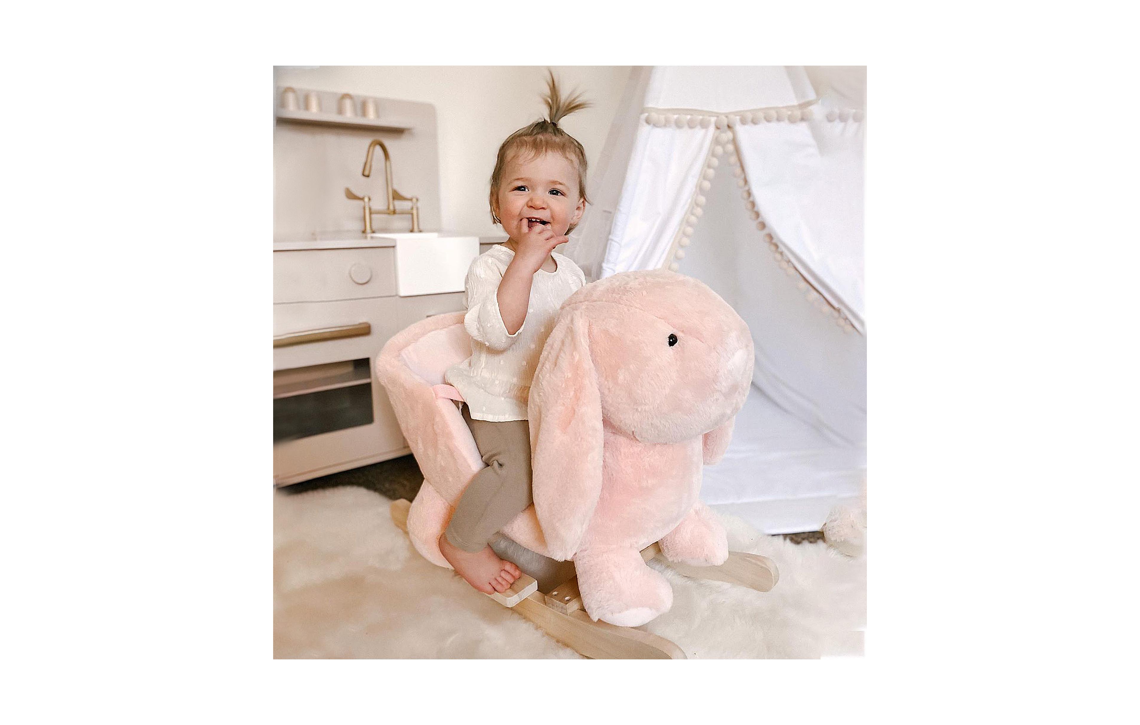 Sevorley Rabbit Plush Rocking Horse with Sound, 88 lb Capacity, Ages 18-36 Months