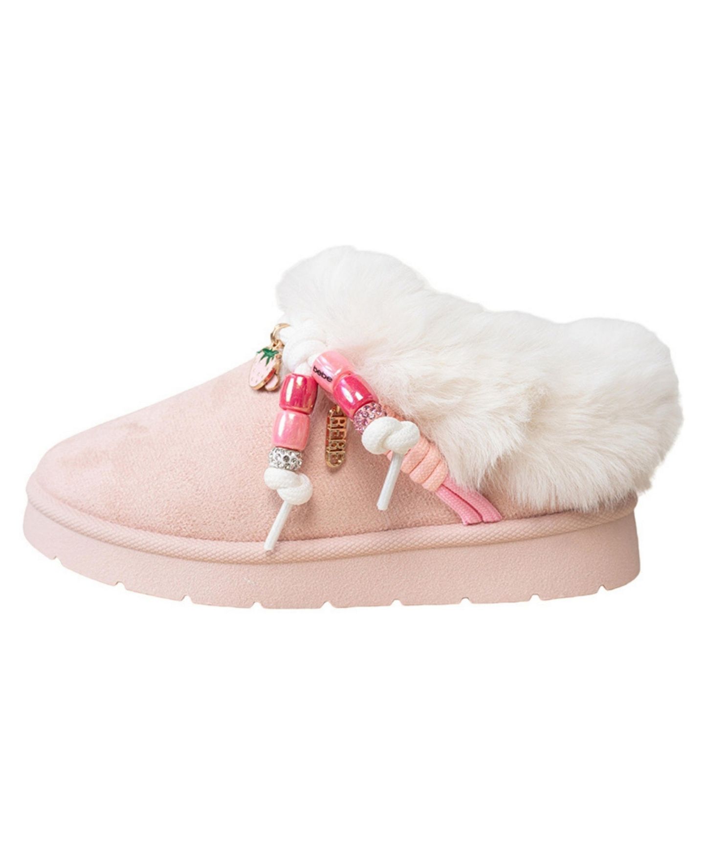 Ботинки Bebe Cozy Boot Slide with Faux Fur Collar and Hiker Lace Slippers для девочек, цвет: Пудровый — фото 3