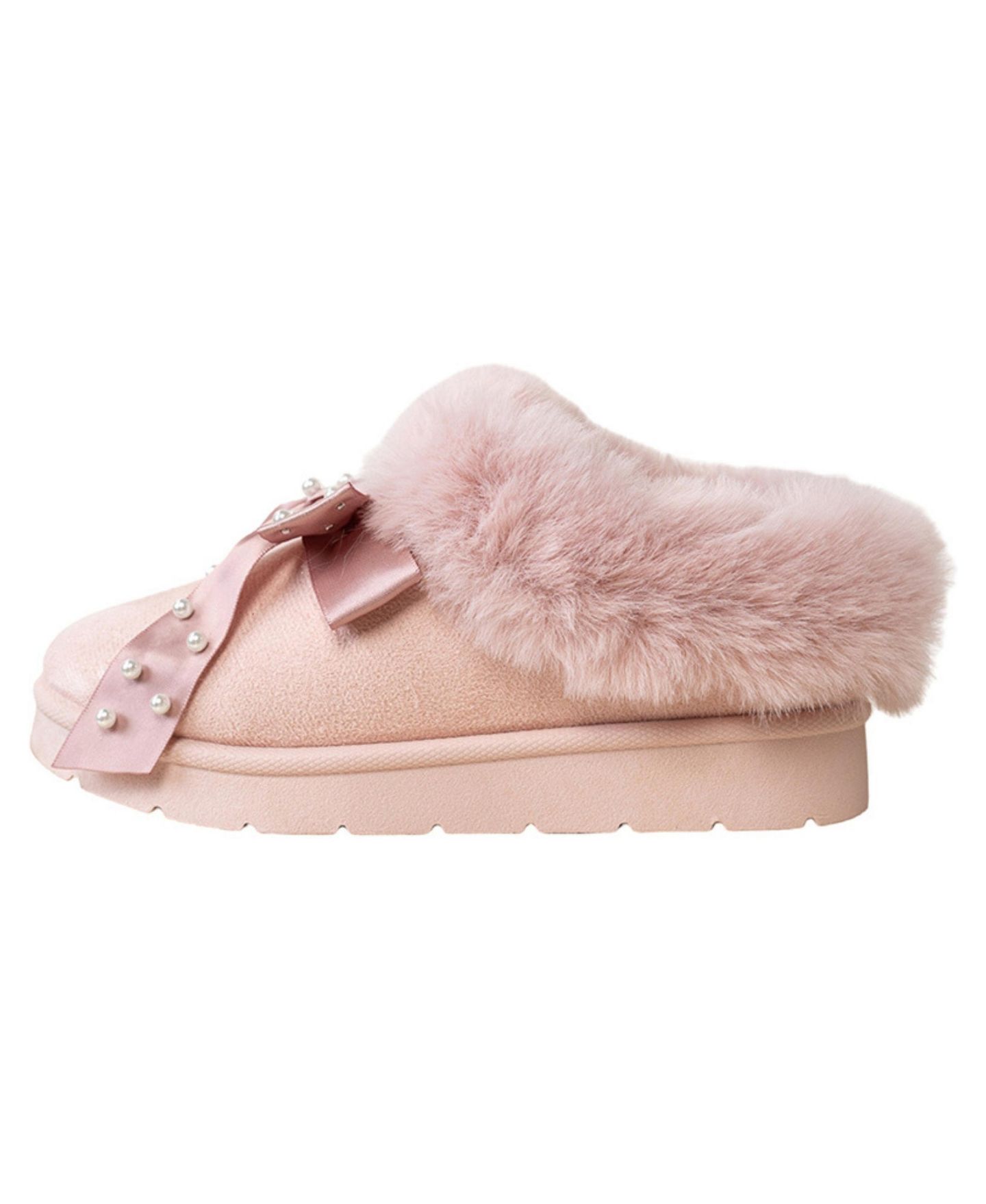 Тапочки Bebe Cozy Clog with Pearl Bow Faux Fur Lining для девочек, цвет: Пудровый — фото 3