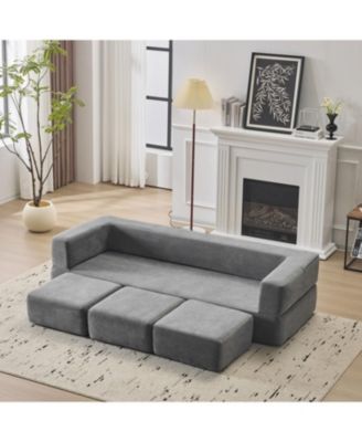 Modular Sleeper Sofa Bed, with Detachable Ottoman, Convertible Chenille Sectional Couch, for small apartments,rental homes,living rooms