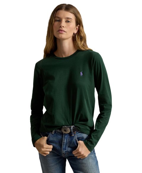 Женская футболка Polo Ralph Lauren Classic Fit Long-Sleeve Crewneck, цвет: Тёмно-зелёный