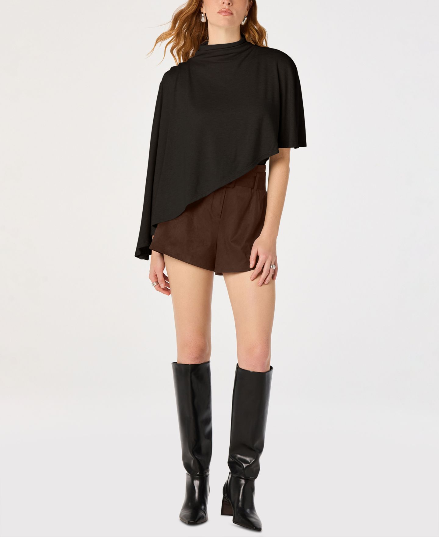 Женская блузка ASTR the Label Jailene Asymmetrical Cape-Sleeve Mock-Neck, цвет: Чёрный — фото 2