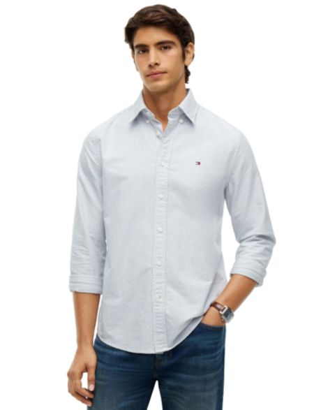 Мужская рубашка Tommy Hilfiger Heritage Regular-Fit Oxford Striped, цвет: Тёмно-зелёный / Полосатый