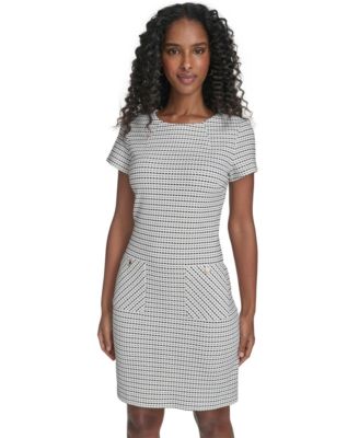 Petite Short-Sleeve Geometric-Print Shift Dress