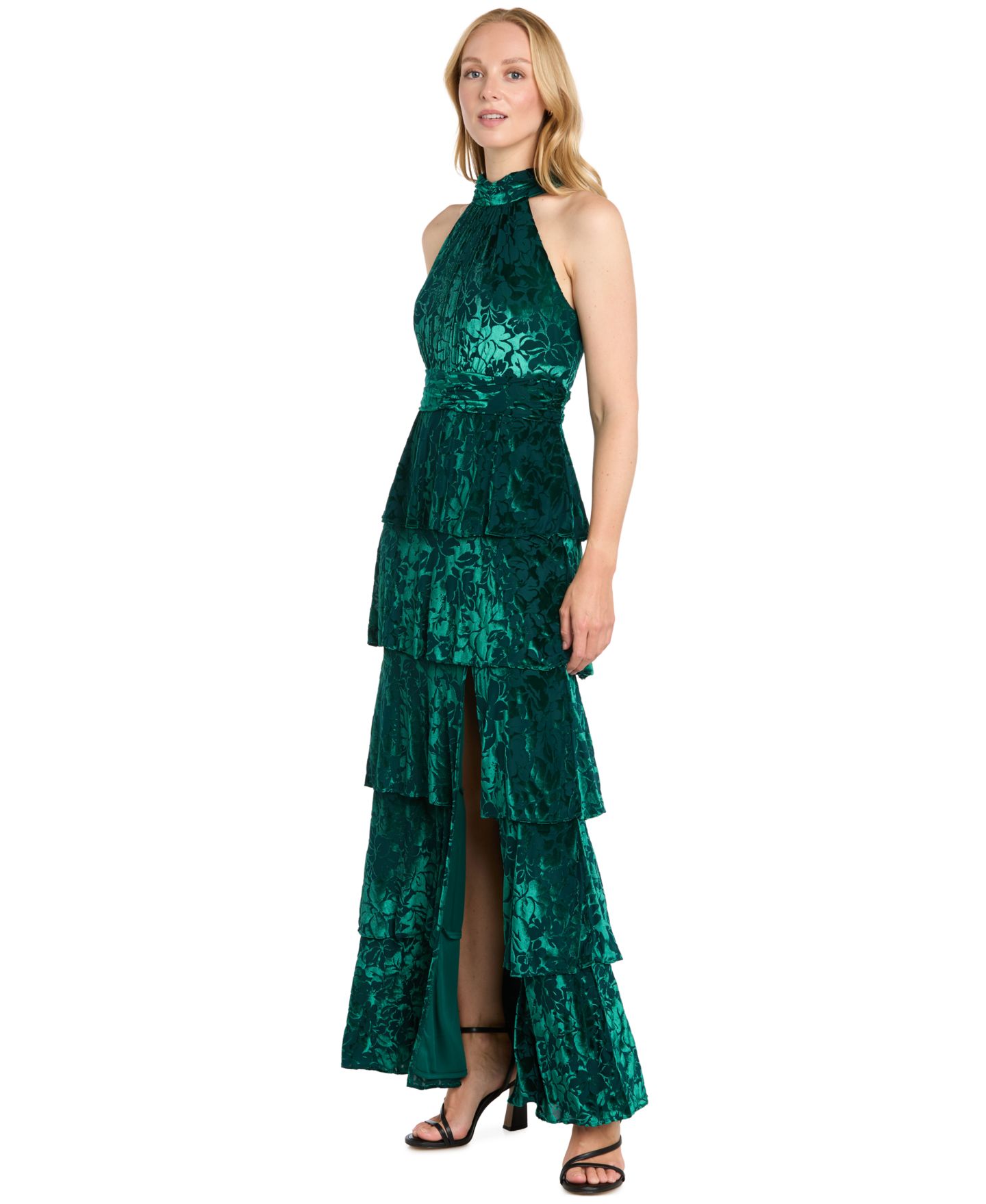 Женское платье R & M Richards Petite Sequinned High-Low Gown, цвет: Тёмно-зелёный — фото 1