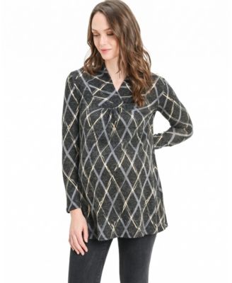 Women's Diamond Plaid Long-Sleeve Sweater