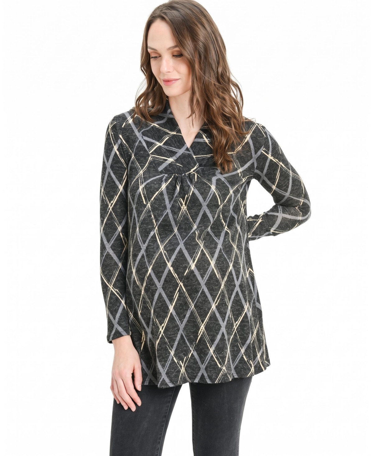 Hello Miz Women's Diamond Plaid Long-Sleeve Sweater