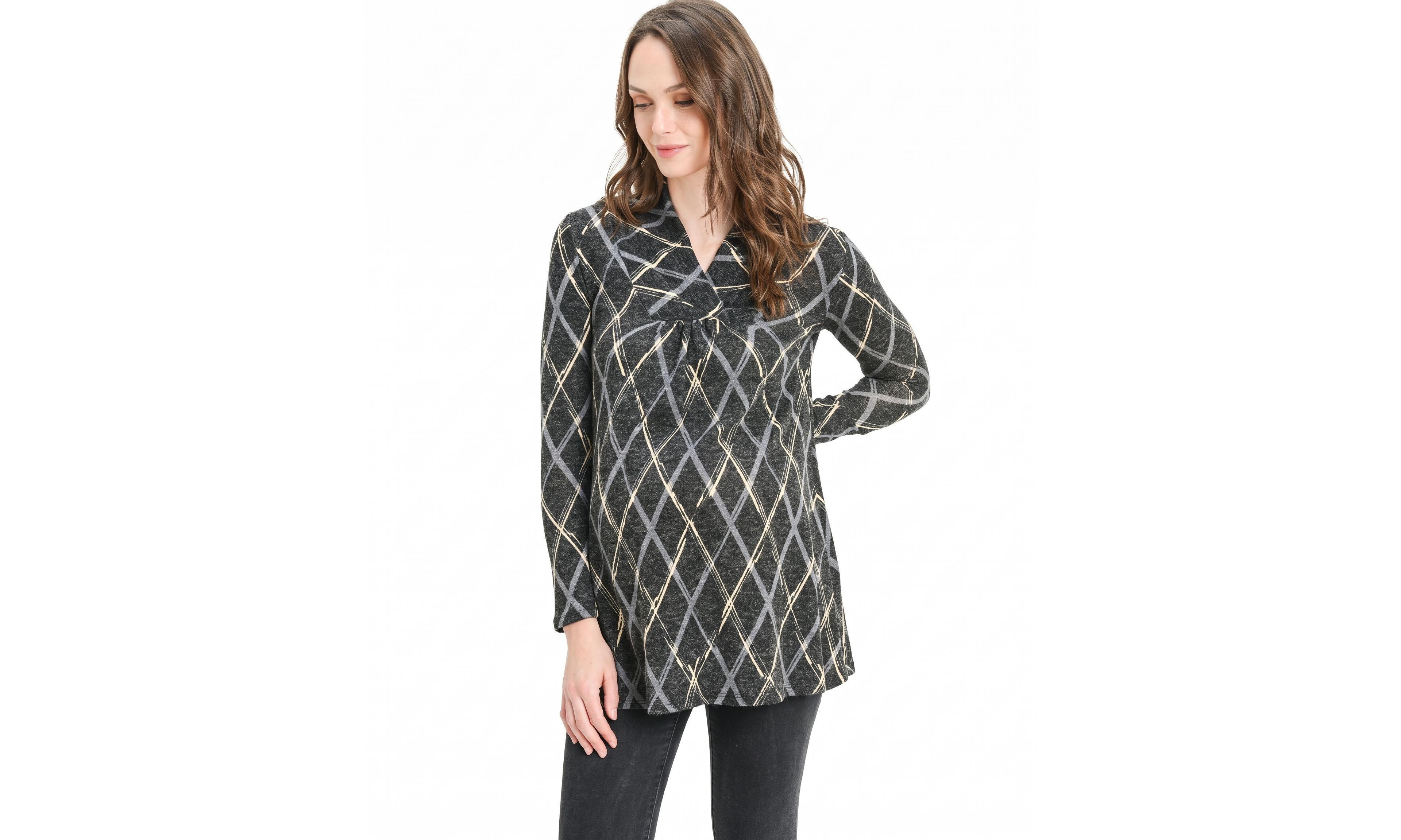 Hello Miz Women's Diamond Plaid Long-Sleeve Sweater