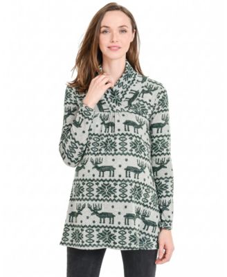 Women's Reindeer Print Shawl-Collar Sweater