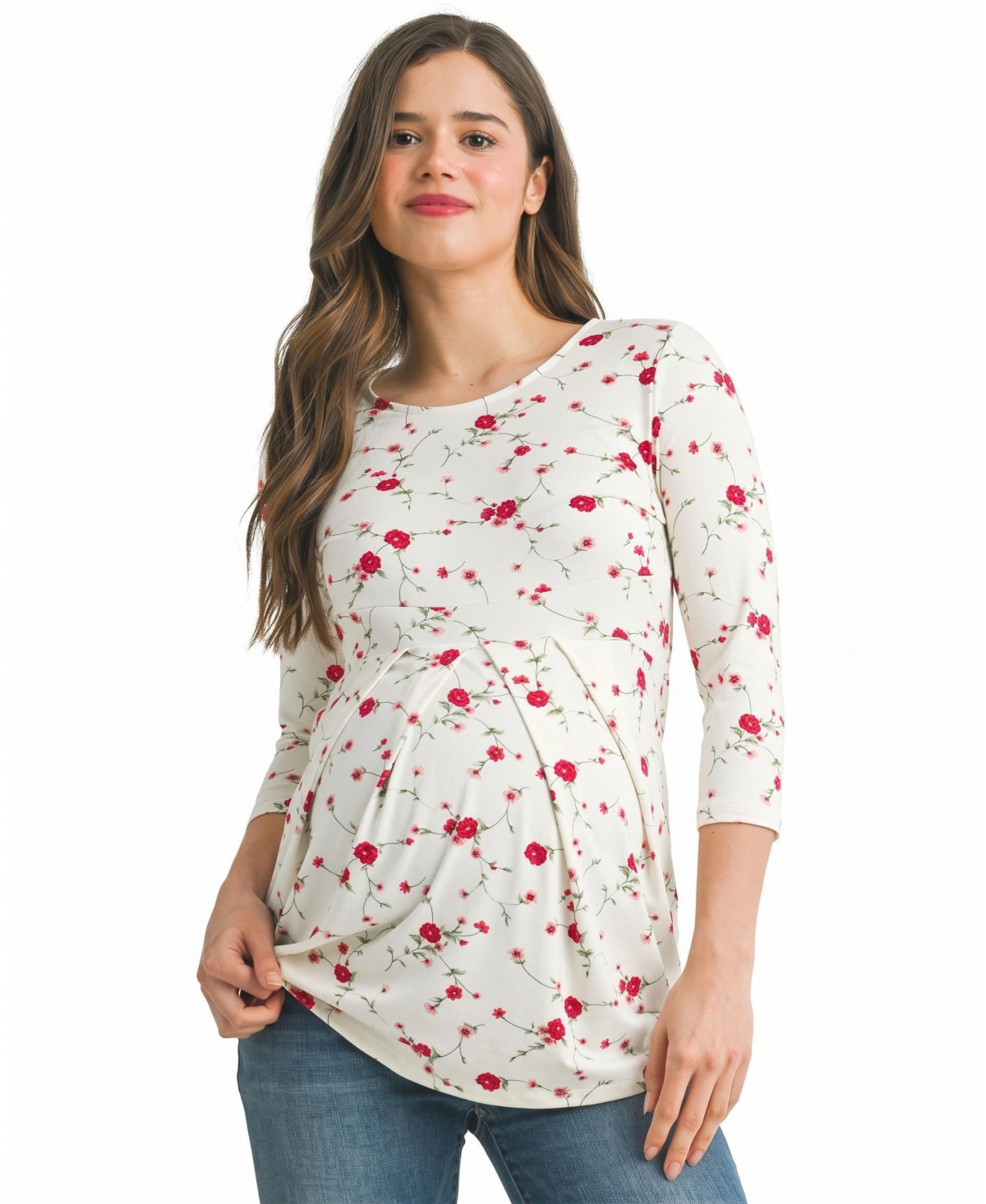 Hello Miz Women's Floral Front Pleat Top