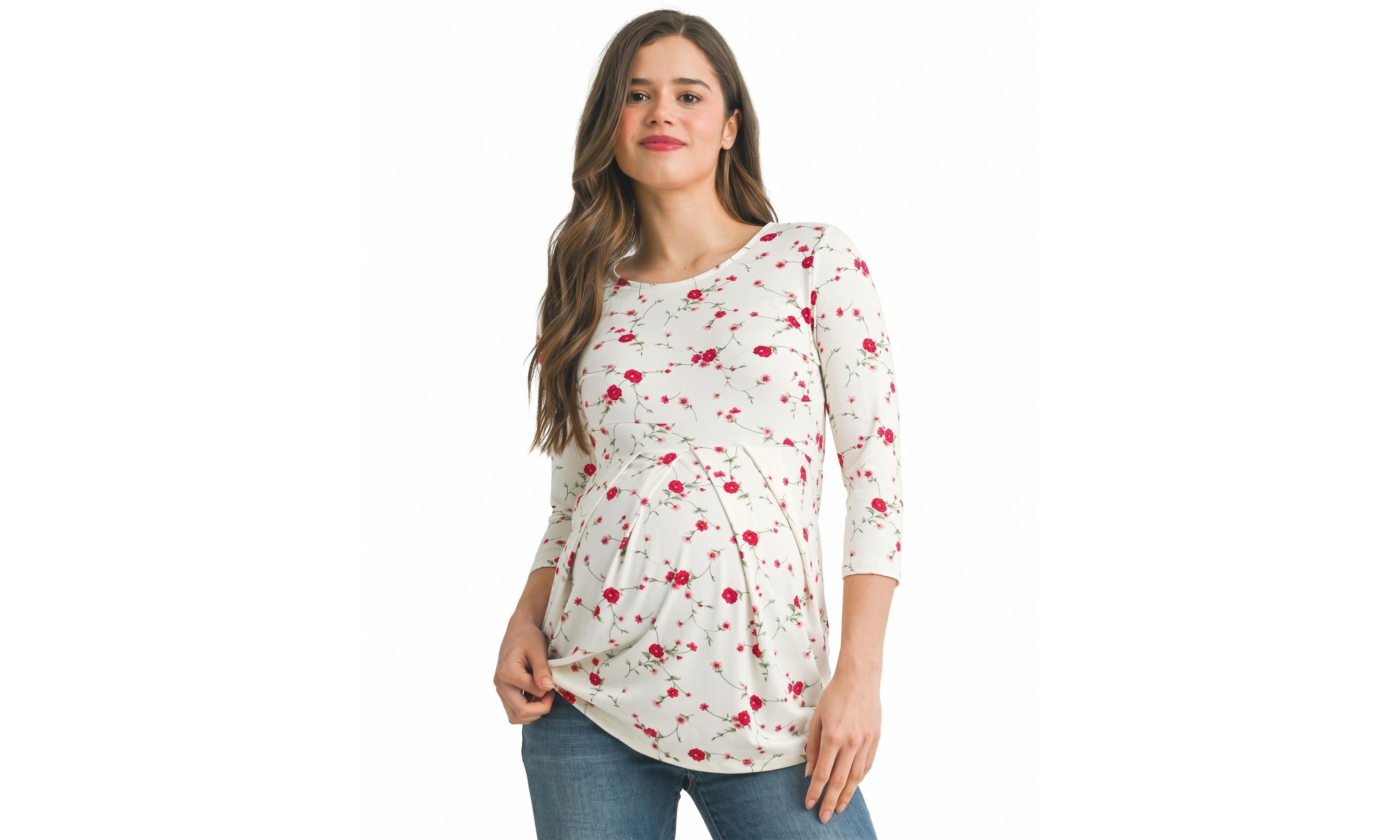 Hello Miz Women's Floral Front Pleat Top