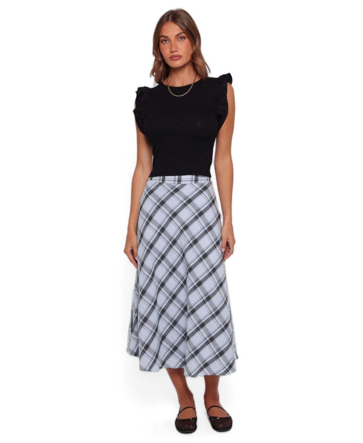 Petal and Pup Women's Piper A-Line Plaid Midi Skirt