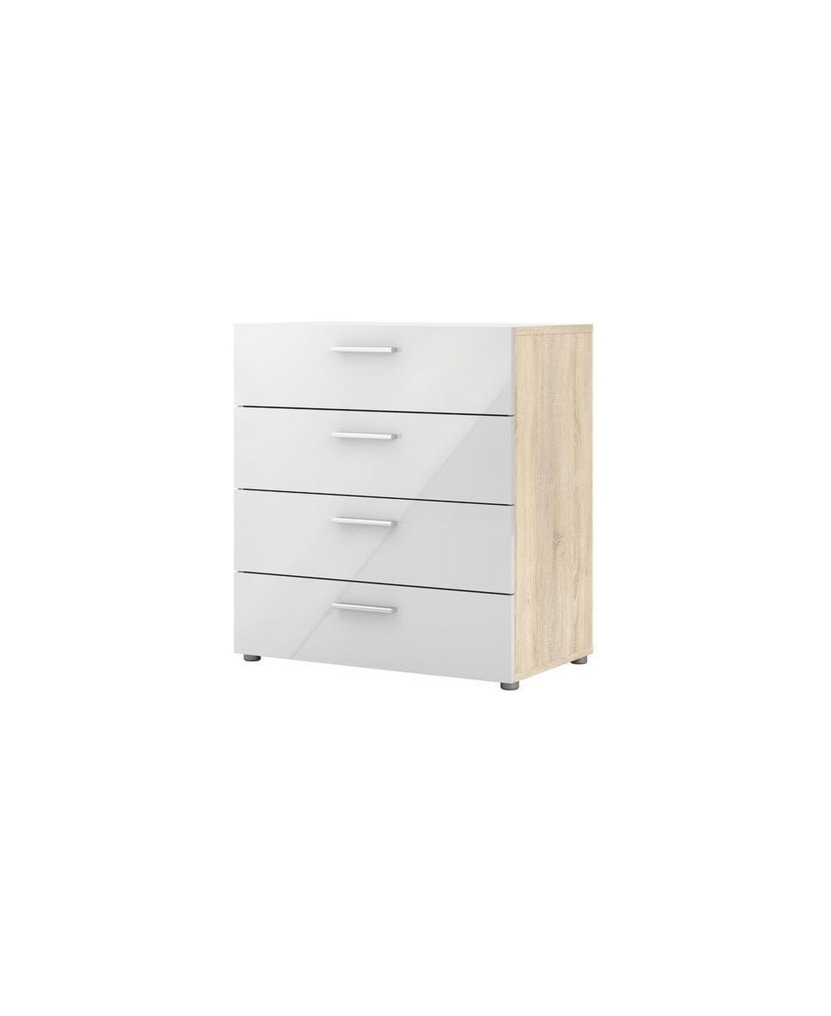 FurniFact White Wooden Dresser - 4 Drawer Bedroom Furniture for Storage and Organization - Oak structure/white high gloss