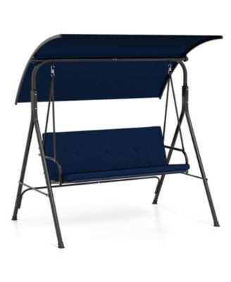 64 Inch 2-Seat Metal Patio Swing Chair with Adjustable Canopy and Removable Cushion