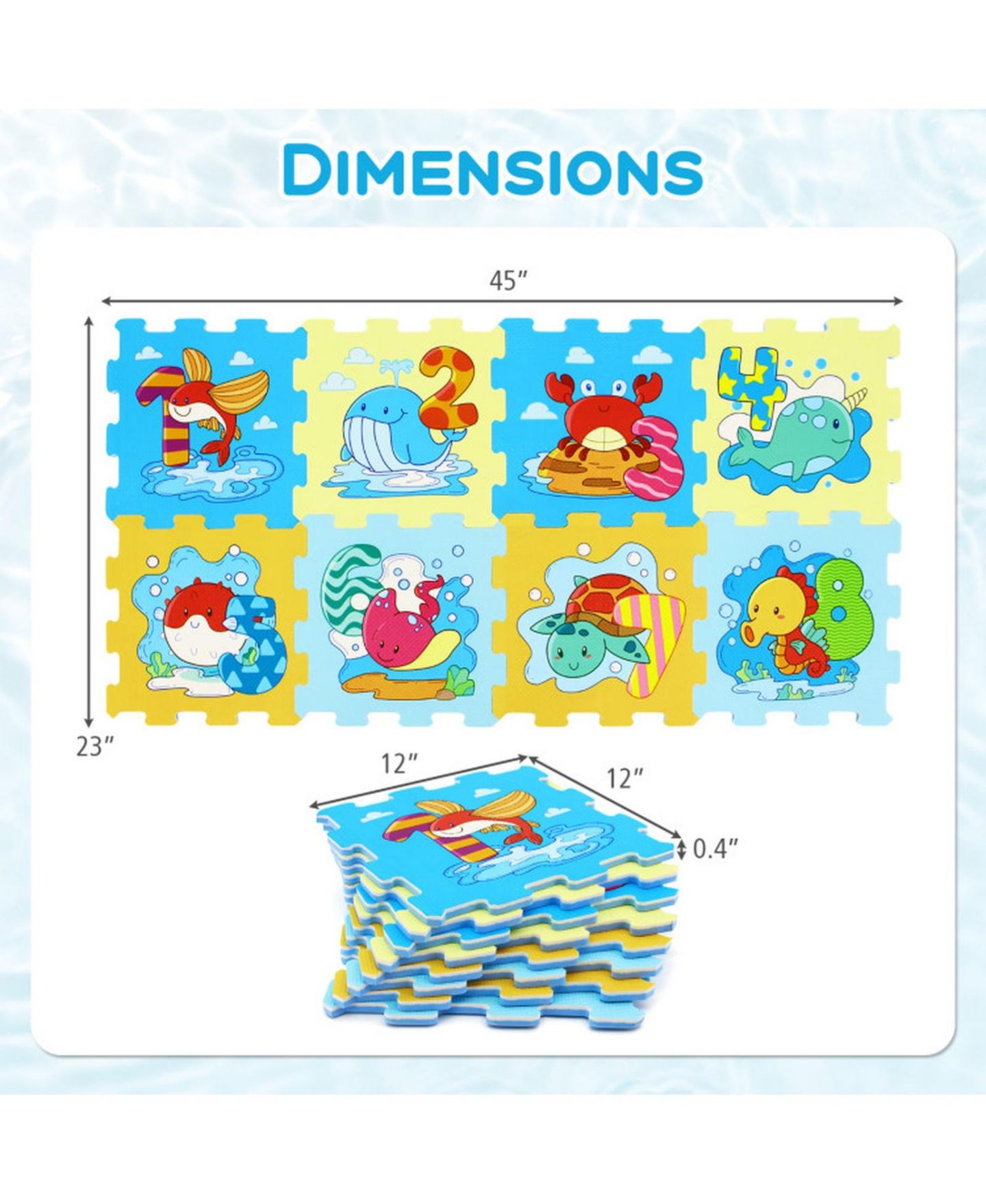 Детские игрушки SUGIFT Interlocking Foam Animal and Number Prints 8-Piece Play Mat, Ages 10 Months+, цвет: Разноцветный — фото 3