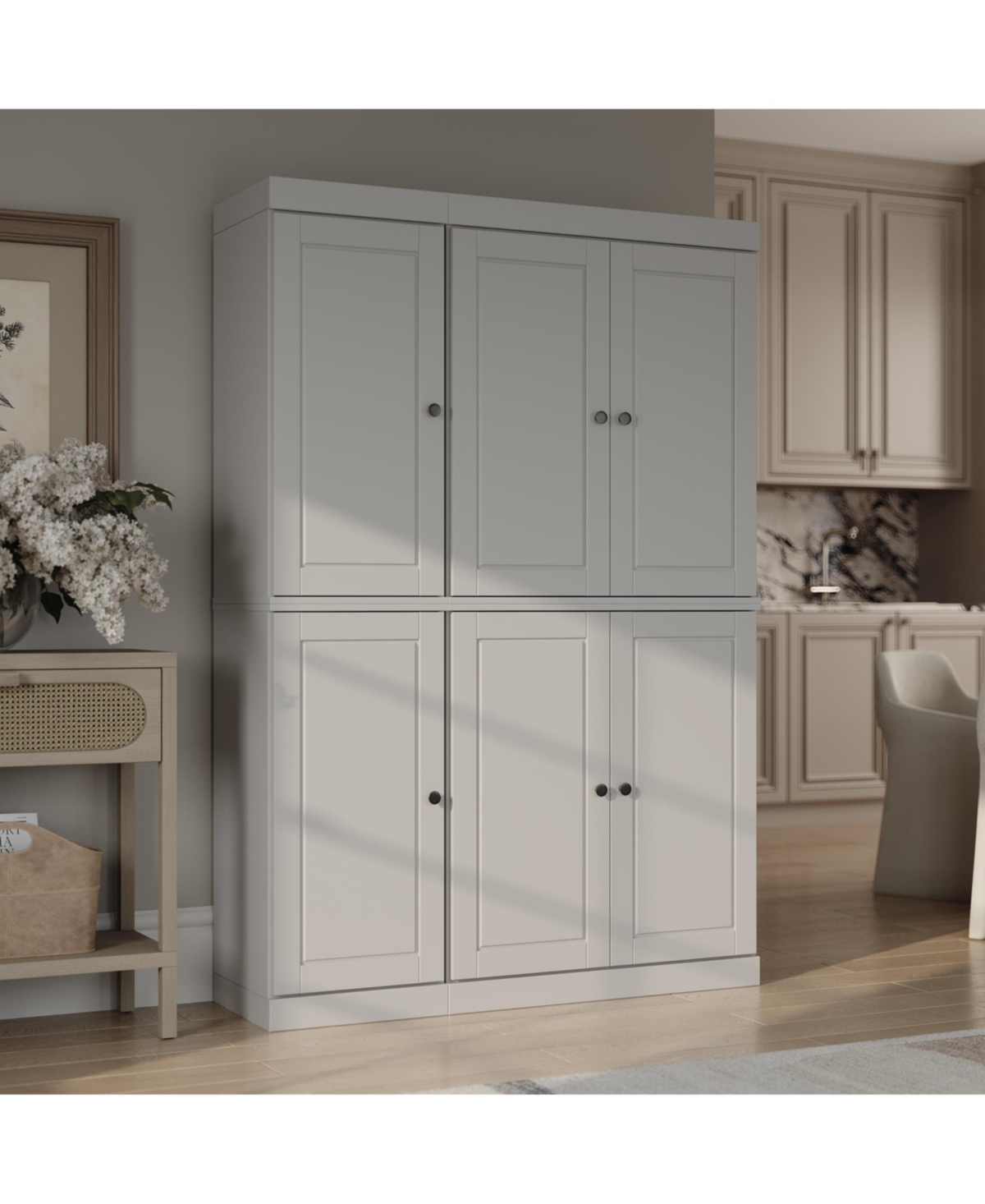 Palace Imports 100% Solid Wood 48.5" Pantry Cabinet with Raised Panel Doors & Adjustable Shelves - Off white