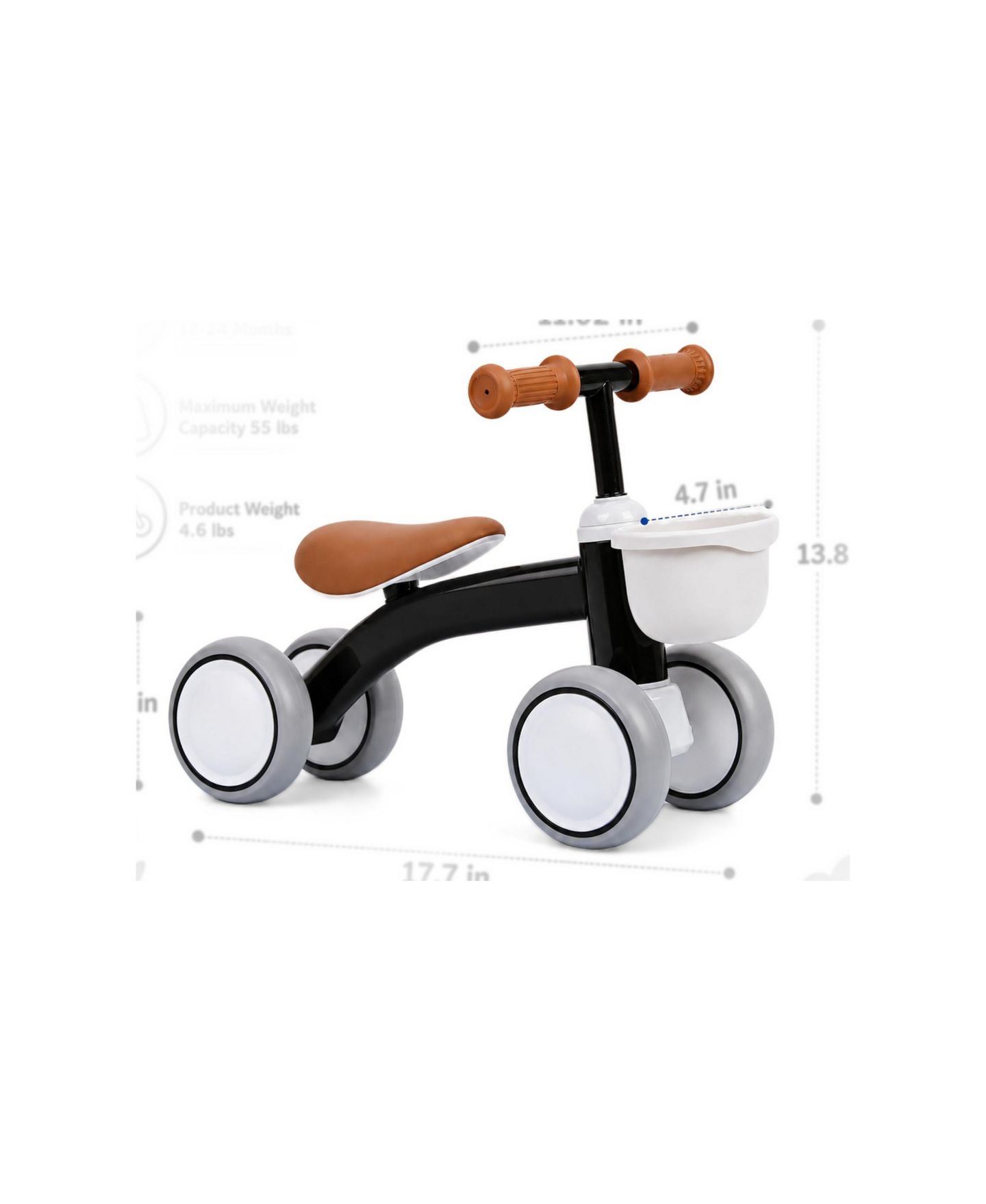 Детская игрушка homfan Pedal-Free Balance Bike with Adjustable Seat and Front Basket, Ages 1-2 Years, цвет: Чёрный — фото 3
